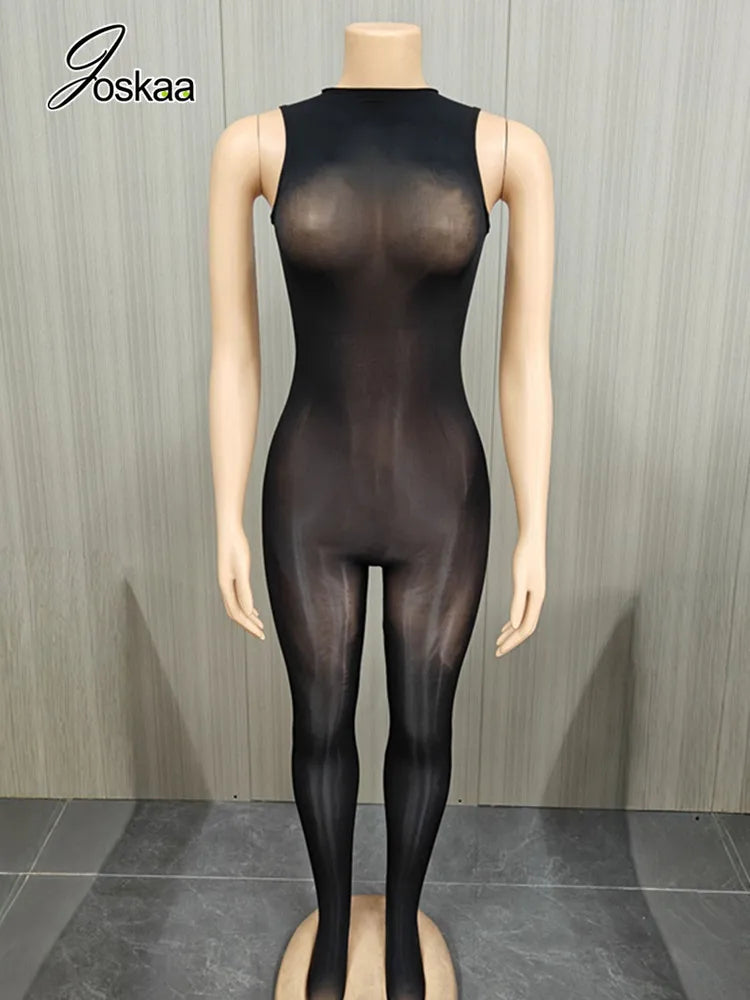 Women's Sequin Sleeveless Bodycon Romper Black – Detail View