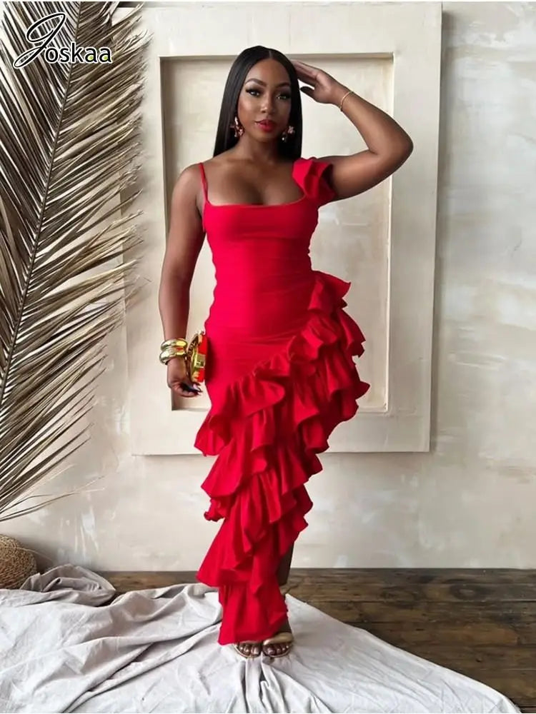 Women's Sleeveless Elegant Irregular Ruffled Bodycon Dress – Women's Fashion Wholesale – Front View