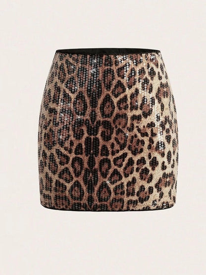 Women's Leopard Print Sequin Rhinestone Top Top – Detail View