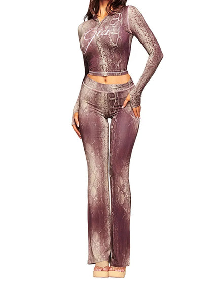 Joskaa Zip Up Hooded Long Sleeve Crop Two Piece Set - two piece set image 12