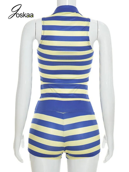 Women's Striped Sleeveless High Waist Two Piece Set - Detail View