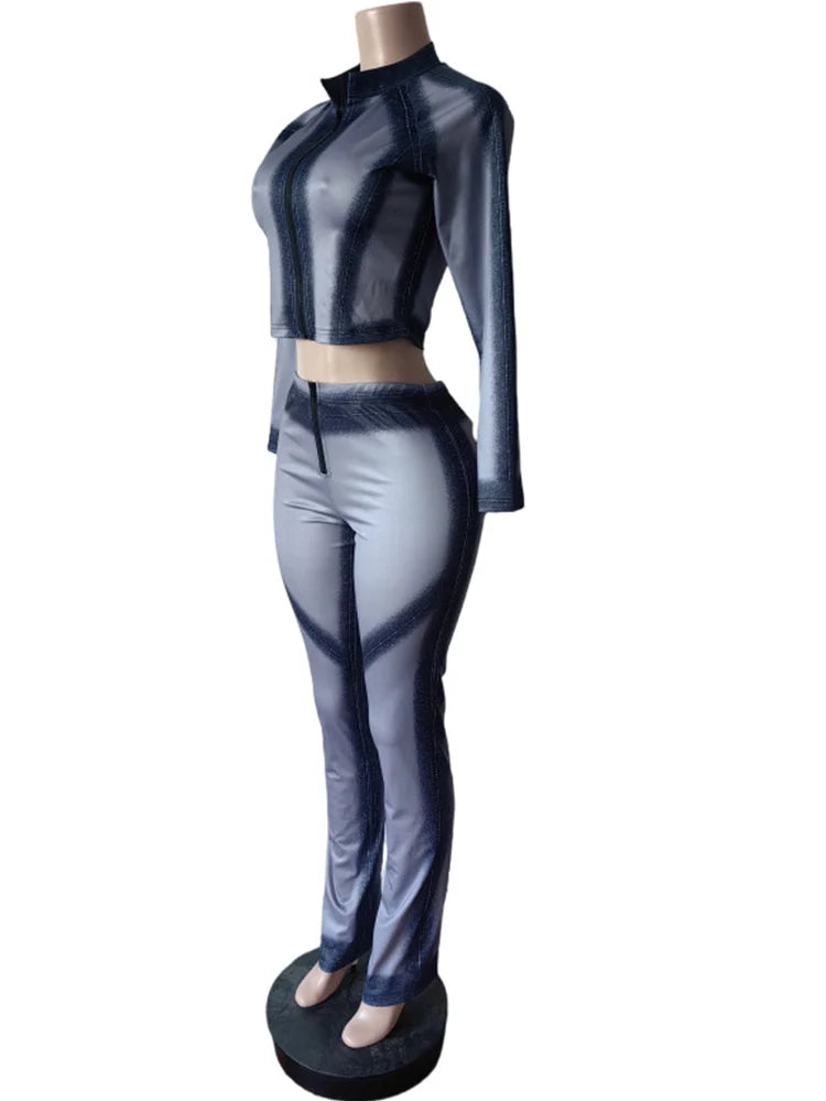 Joskaa Zip Up Long Sleeve Two Piece Set - two piece set image 3