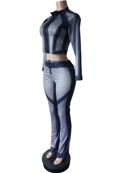 Joskaa Zip Up Long Sleeve Two Piece Set - two piece set image 3