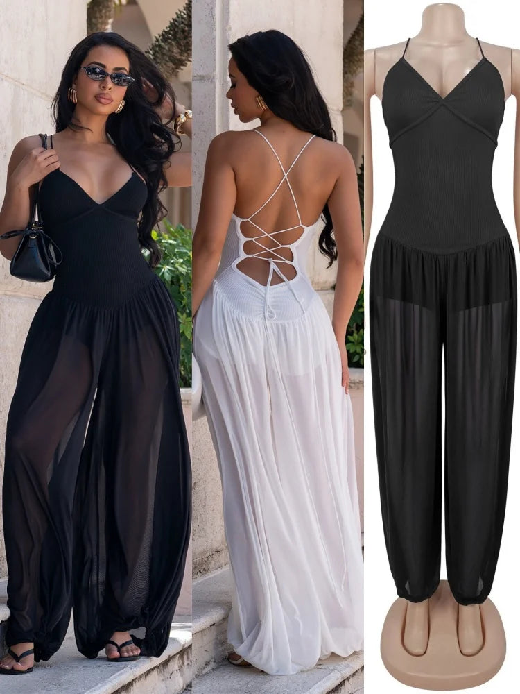 Women's Mesh Lace V-neck Sleeveless Romper - Additional View 8