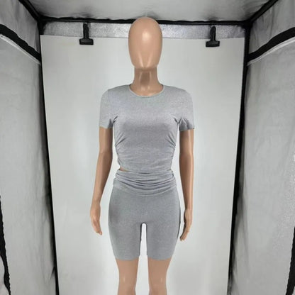 Women's Ruched Short Sleeve Crop Two Piece Set