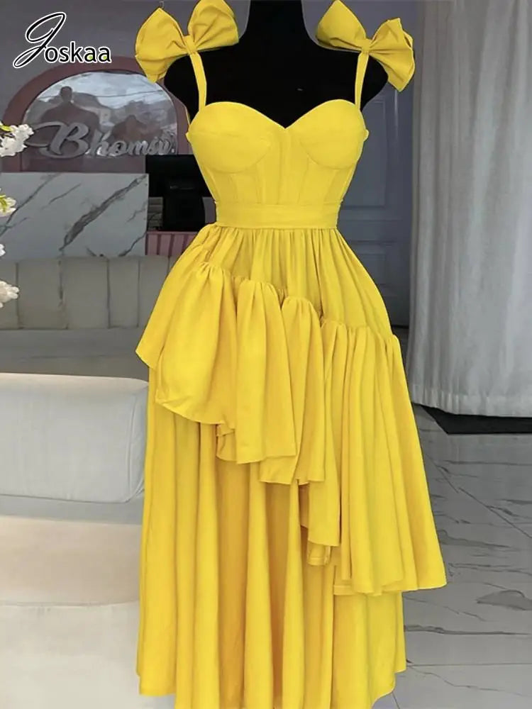 Wholesale Women's Bow Tie Neck Maxi Dress Lemon Yellow – Back View