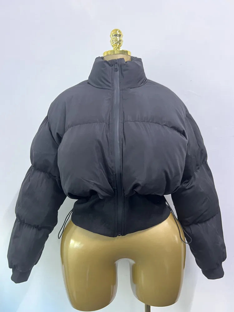 Women's Long Sleeve Zip Black Puffer Jacket Black – Back View