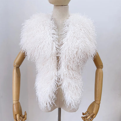 Women's Backless Halter Faux Fur Waistcoat Jacket