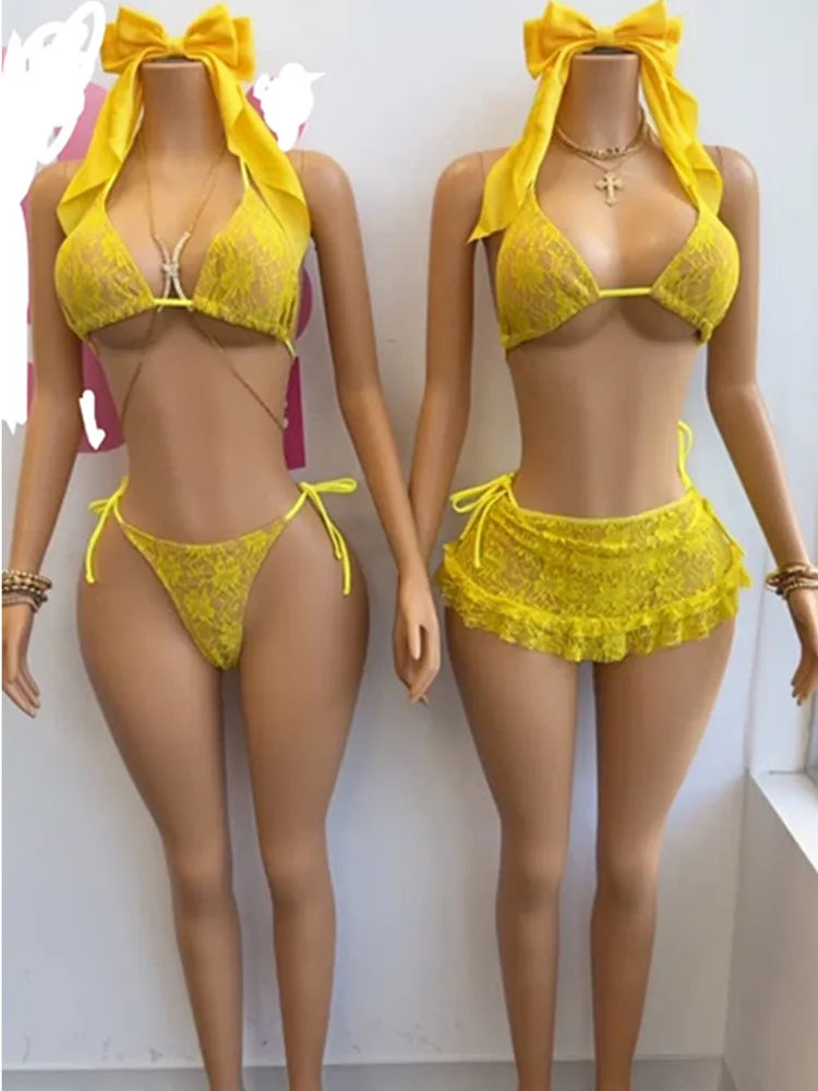 Women's Lace Swimwear Bikini Triangle Tie - Additional View 8