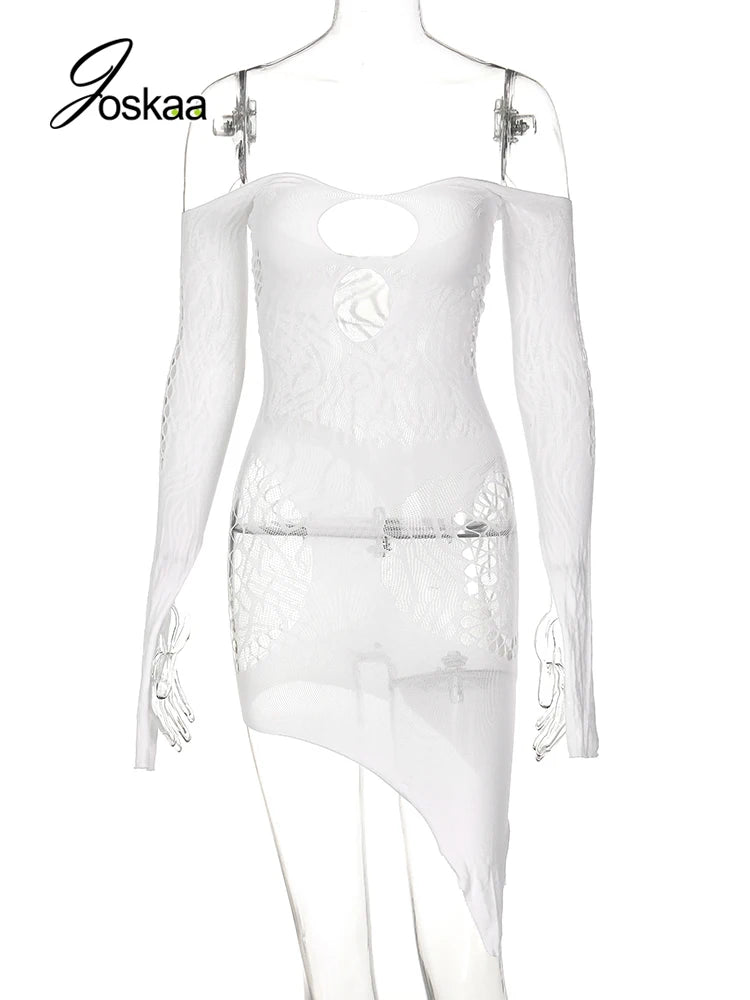 Women's Mesh Cutout Strapless Long Sleeve Dress 496 – Back View