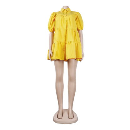 Women's Short Sleeve Lapel Big Swing Mini Dress