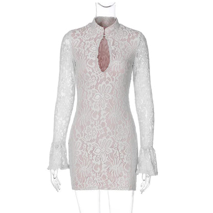 Women's Lace Cutout Bodycon Flare Mini Dress