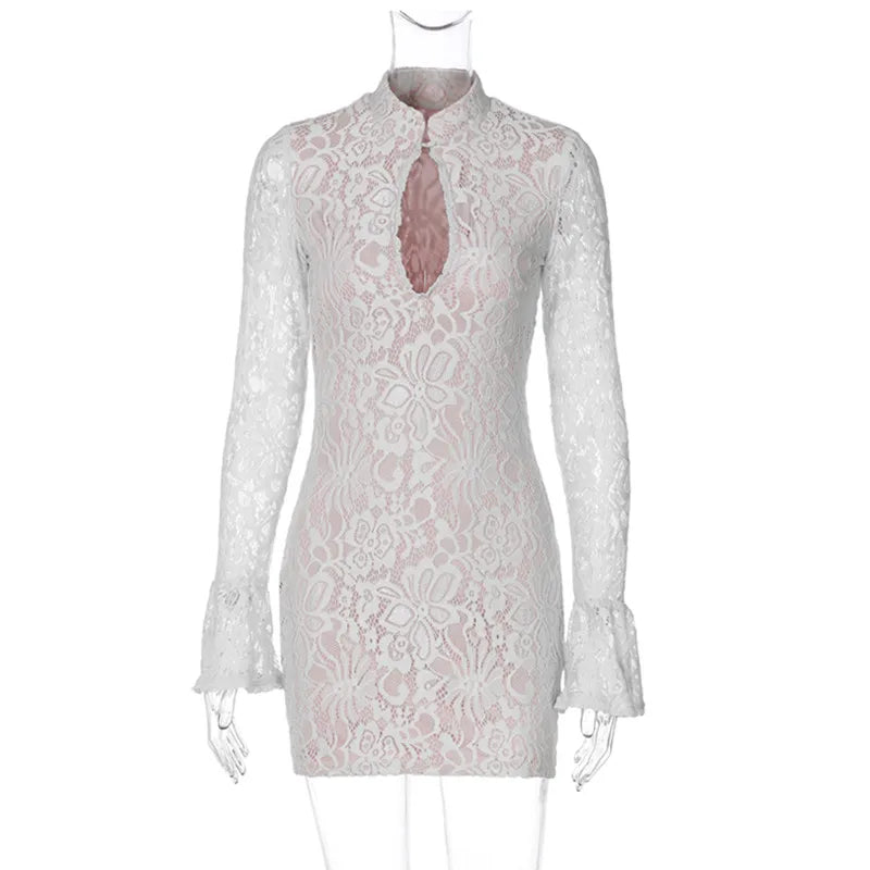 Women's Lace Cutout Bodycon Flare Mini Dress