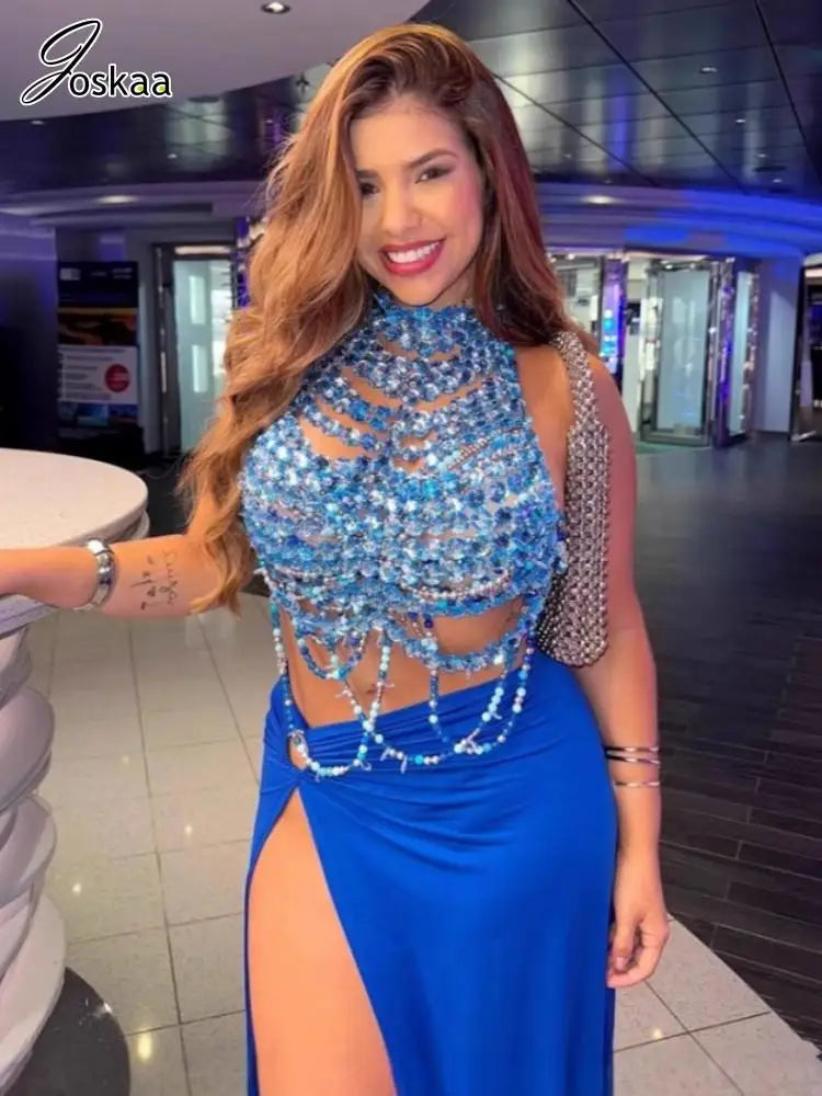 Wholesale Women's Rhinestone Backless Halter Top – Women's Fashion Wholesale – Front View