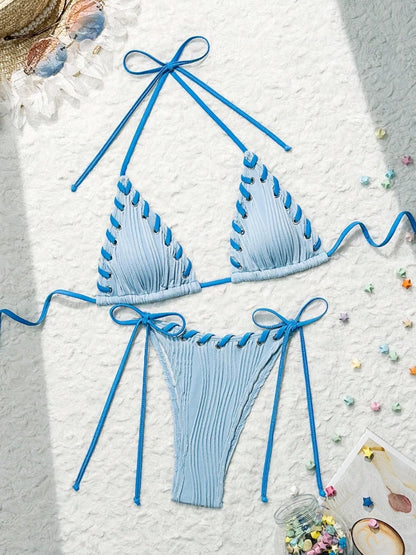 Women's Lace Halter Swimwear Piece Swimsuit Bikini Set