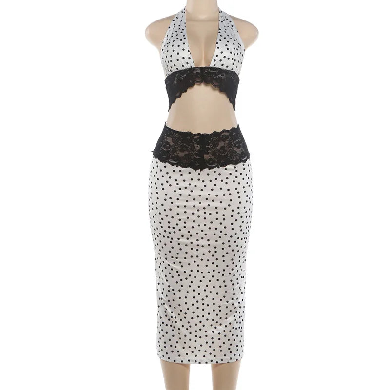 Women's Polka Dot Lace V-neck Halter Two Piece Set - Additional View 9