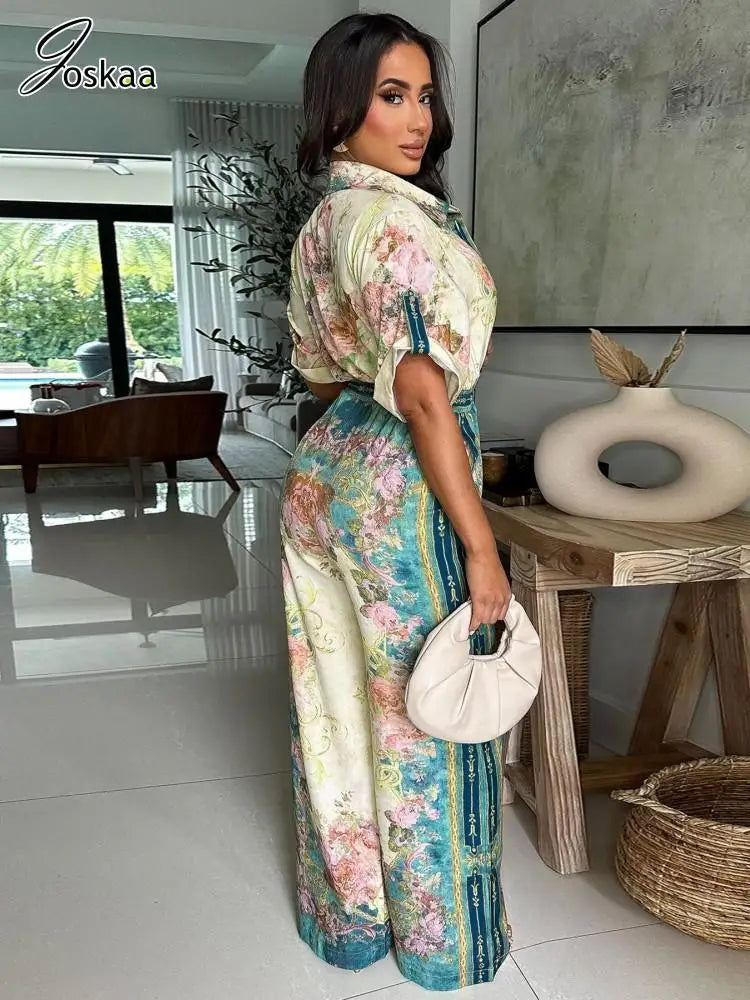 Women's Floral Print Short Sleeve Flare Romper Light Blue – Side View