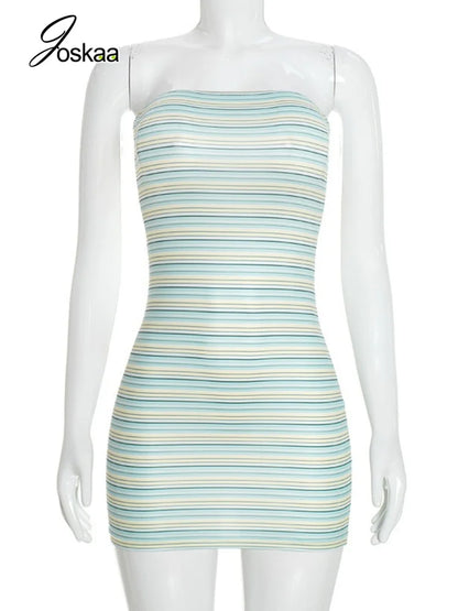 Women's Striped Backless Strapless Sleeveless Mini Dress - Back View