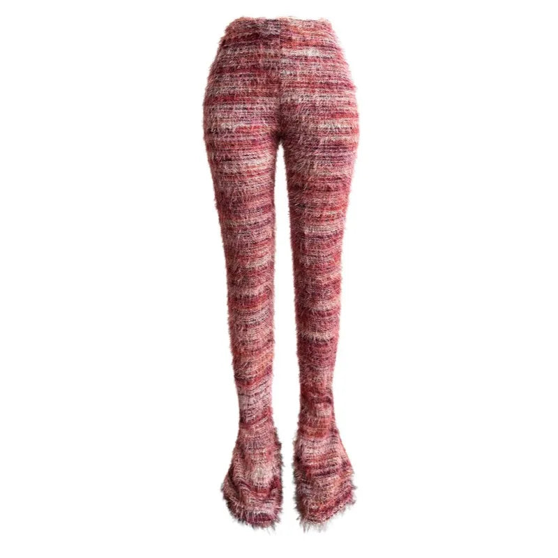 Wholesale Women's Stripe Knit Flare Ribbed Pants