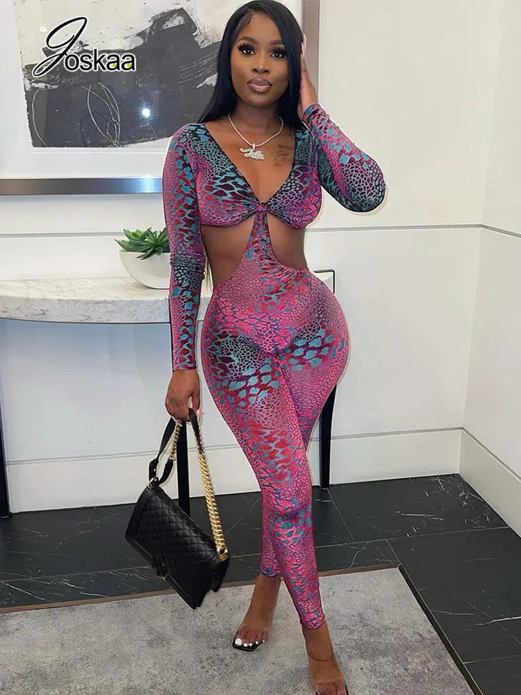 Women's Snake Print Backless Cutout Romper – Women's Fashion Wholesale – Front View