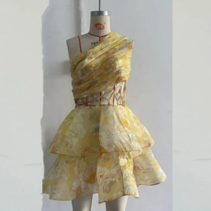 Women's Floral Print Backless Halter Mini Dress