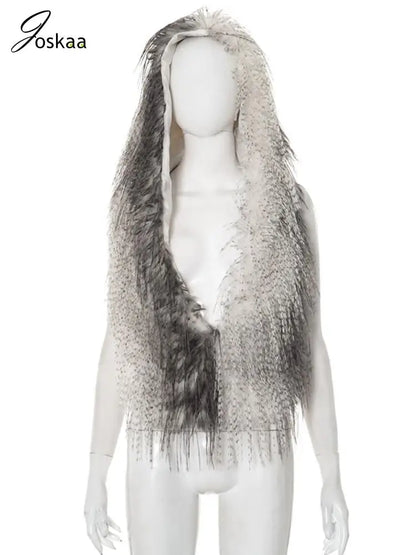 Women's Backless Halter Hooded Fall Faux Top Coffee – Back View