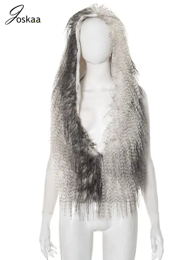 Women's Backless Halter Hooded Fall Faux Top Coffee – Back View