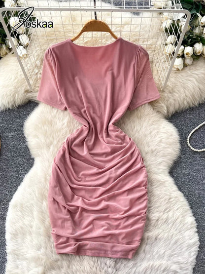Women's Mesh Ruched Bodycon Mini Dress - Detail View