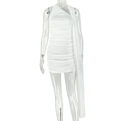 Women's Mesh Ruched Sleeveless One Shoulder Mini Dress - Additional View 7