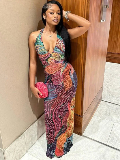 Women's Backless V-neck Halter Bodycon Maxi Dress - Additional View 8