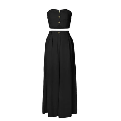 Women's Strapless Flare Wide Leg Two Piece Set