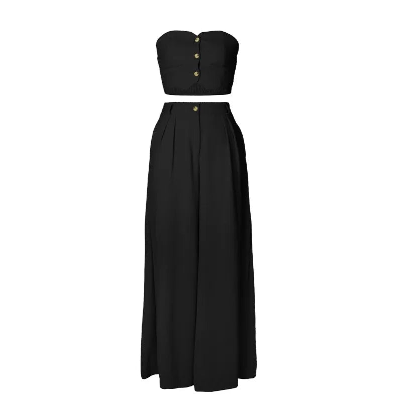 Women's Strapless Flare Wide Leg Two Piece Set