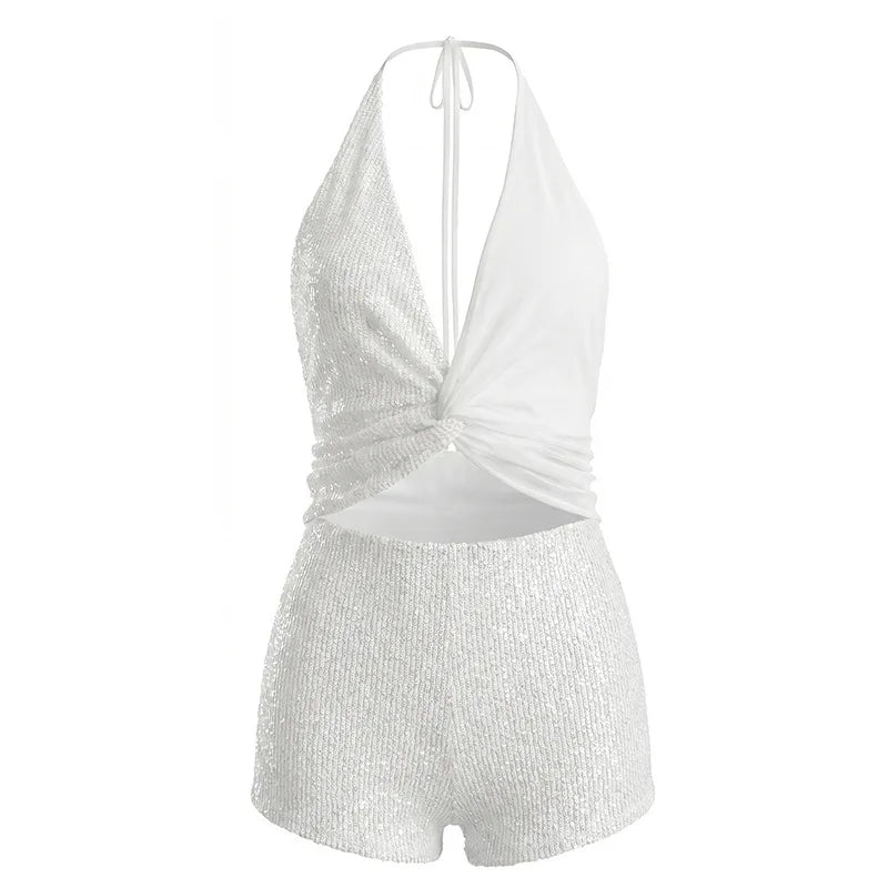Women's Sequin Backless V-neck Halter Two Piece Set - Additional View 7