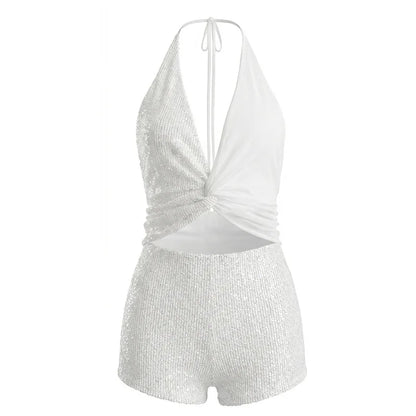Women's Sequin Backless V-neck Halter Two Piece Set - Additional View 7