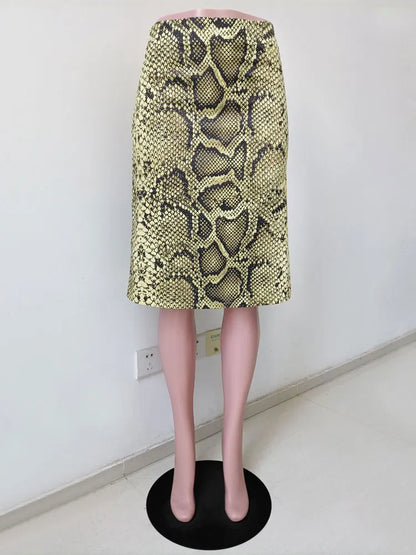 Wholesale Women's Snake Print High Waist Skirt Yellow – Detail View
