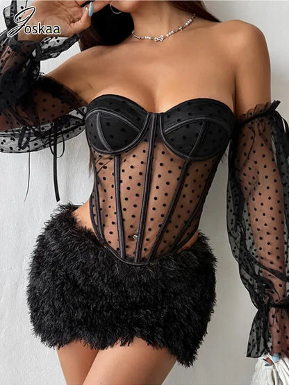 Women's Mesh Sheer Off-shoulder Fall Top – Women's Fashion Wholesale – Front View