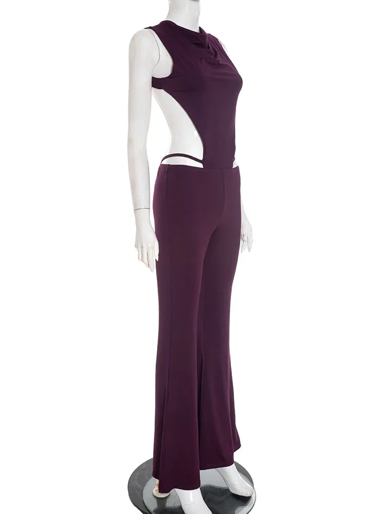 Joskaa Backless Sleeveless Flare Two Piece Set - two piece set image 3