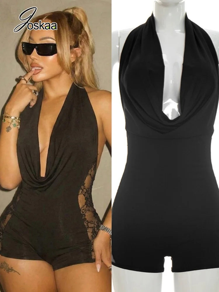 Women's Lace Backless Halter Sleeveless Romper – Women's Fashion Wholesale – Front View