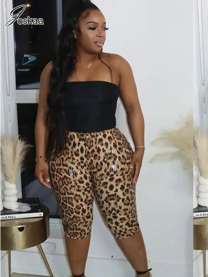 Women's Leopard Print Sequin Crop Bodycon Pants Top – Women's Fashion Wholesale – Front View