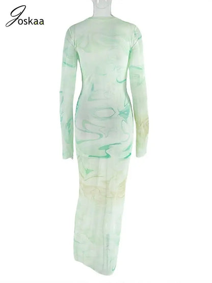 Women's Stripe Ruched Long Sleeve Maxi Dress Green – Detail View