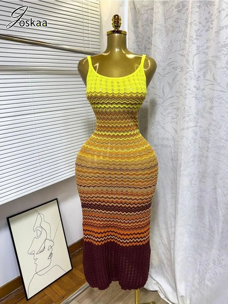 Wholesale Women's Stripe Knit Ribbed Maxi Dress Brown – Side View