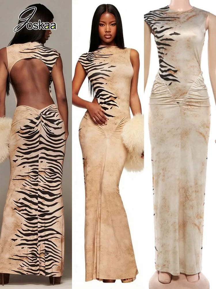 Women's Stripe Ruched Backless Maxi Dress – Women's Fashion Wholesale – Front View