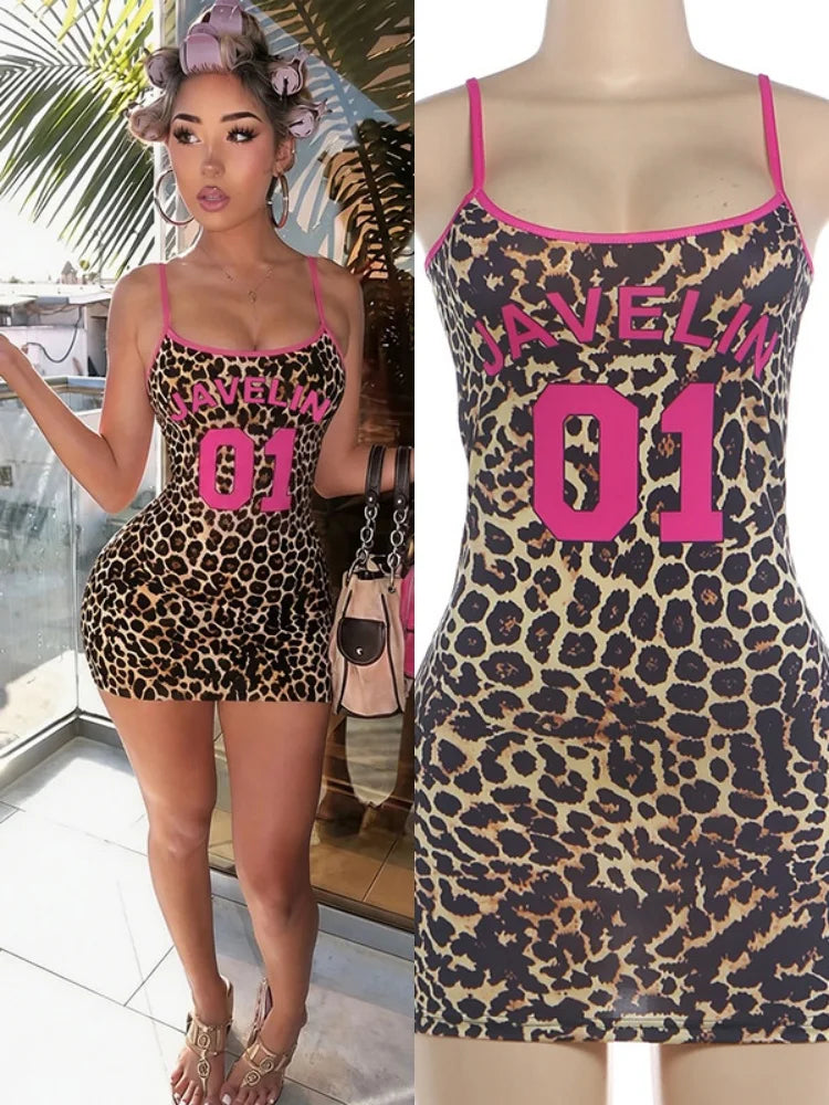 Women's Leopard Print Sleeveless Bodycon Mini Dress - Detail View 7