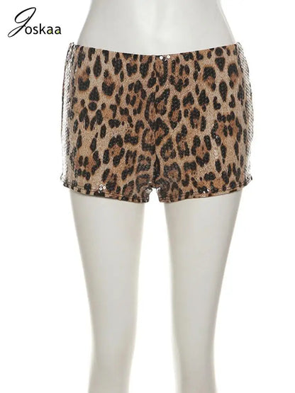 Women's Leopard Print Sequin Sequins Shorts Low Pants Leopard Print – Back View