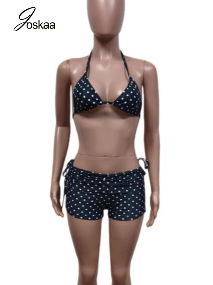 Women's Polka Dot Swimwear Pieces Printed Bikini Set White – Front View