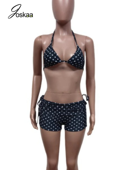 Women's Polka Dot Swimwear Pieces Printed Bikini Set White – Front View