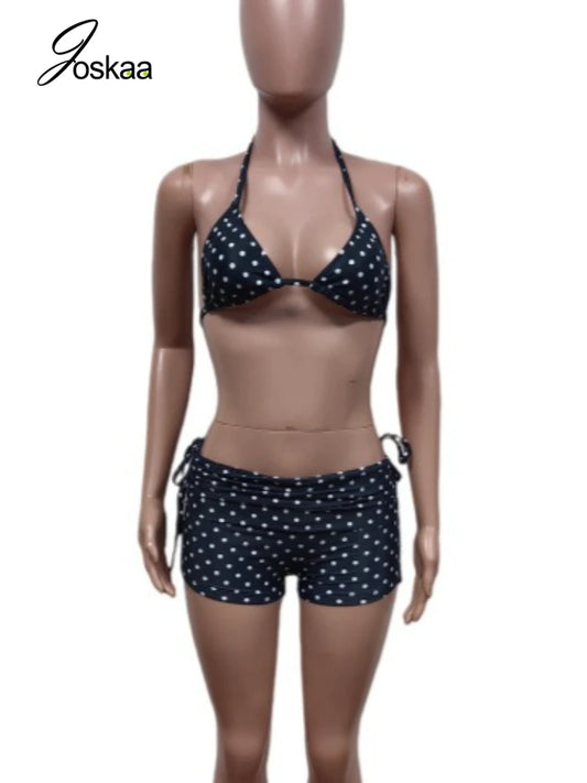 Women's Polka Dot Swimwear Pieces Printed Bikini Set White – Front View