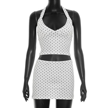 Women's Polka Dot Backless Halter Two Piece Set