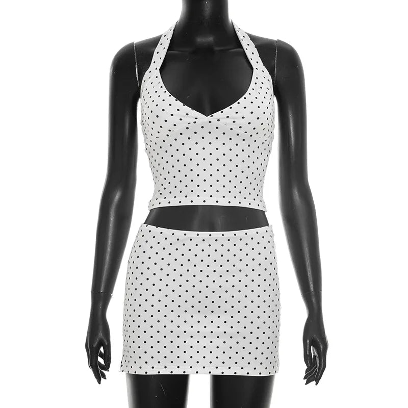 Women's Polka Dot Backless Halter Two Piece Set