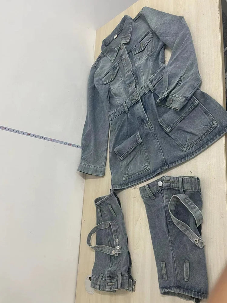 Women's Denim Long Sleeve Mini Two Piece Set Dress only – Back View